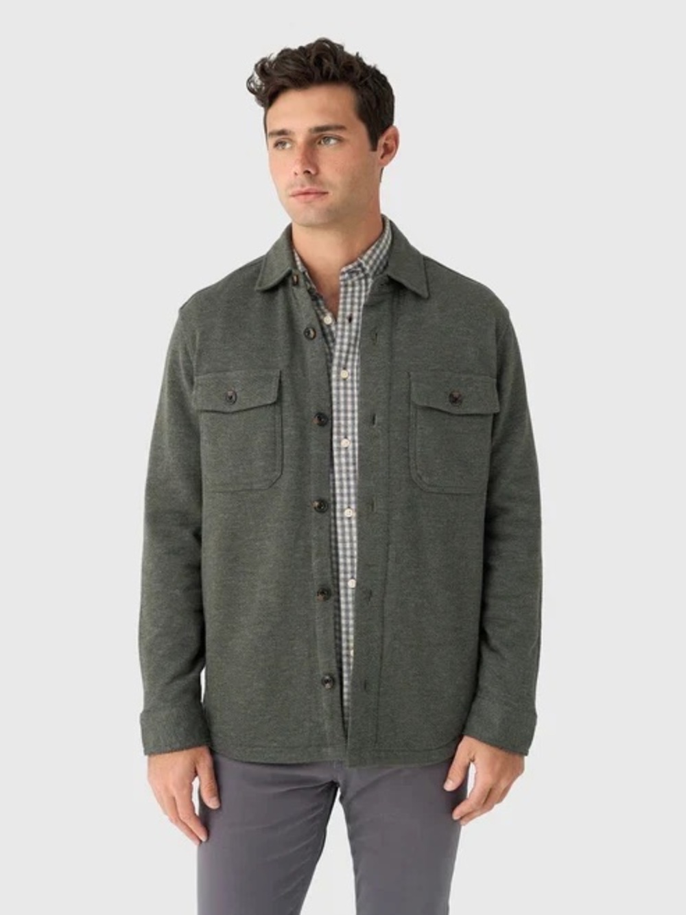 Faherty inlet knit CPO- olive leave melange